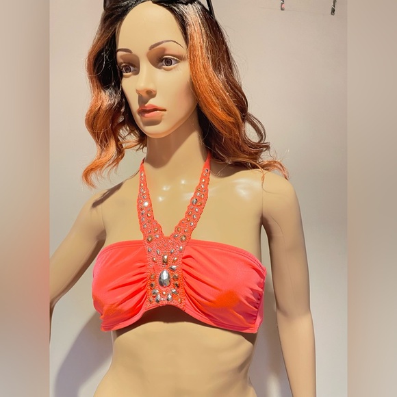 H&M 2 Pc. Crystal Embellishments Tangerine Bikini Top SIze 8 Bottoms Size 2 $18 - Picture 3 of 4